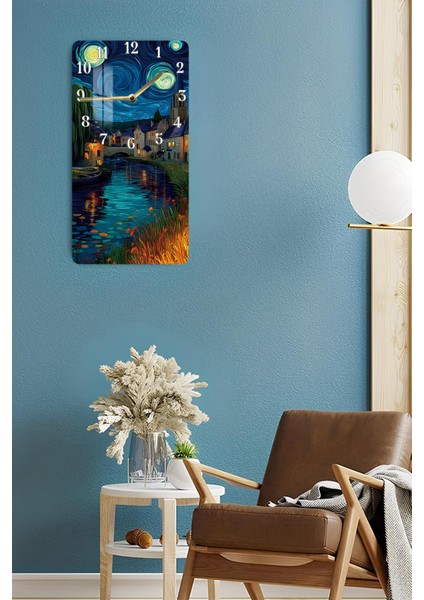 Van Gogh Esintili Gece Manzaralı Temperli Cam Tablo Saat – 30X60 cm Uv Baskı – CUSD018 fırsatları
