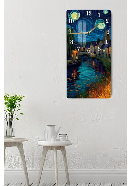 Van Gogh Esintili Gece Manzaralı Temperli Cam Tablo Saat – 30X60 cm Uv Baskı – CUSD018 indirimleri