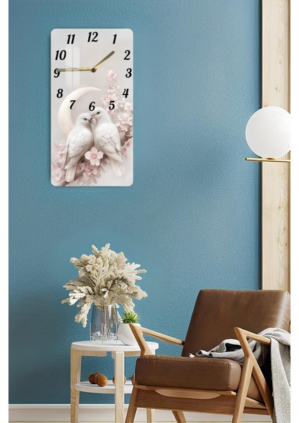 Aşk Kuşları ve Ay Desenli Temperli Cam Tablo Saat 30×60 cm Hd Uv Baskı– CUSD245 fırsatları