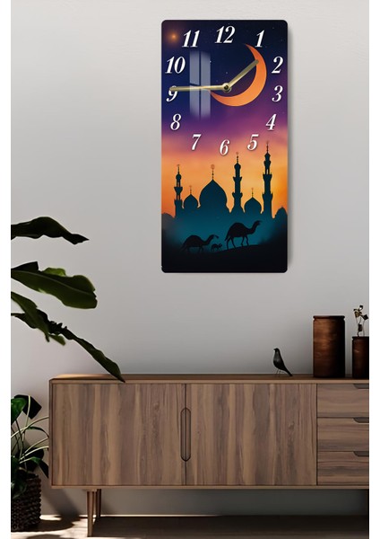 Hilal ve Mescit Siluetli Temperli Cam Tablo Saat – 30X60 cm Hd Uv Baskı– CUSD172 fiyatları