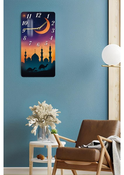 Hilal ve Mescit Siluetli Temperli Cam Tablo Saat – 30X60 cm Hd Uv Baskı– CUSD172 fırsatları