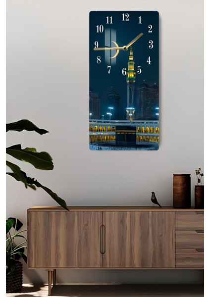 Kâbe ve Saat Kulesi Manzaralı Temperli Cam Tablo Saat 30X60 cm | Hd Uv Baskı– CUSD190 fiyatları