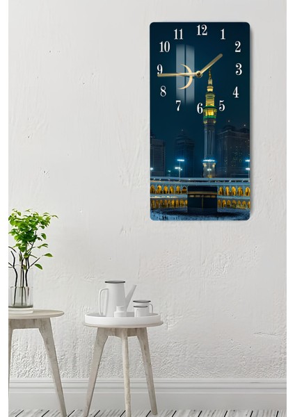 Kâbe ve Saat Kulesi Manzaralı Temperli Cam Tablo Saat 30X60 cm | Hd Uv Baskı– CUSD190 indirimleri