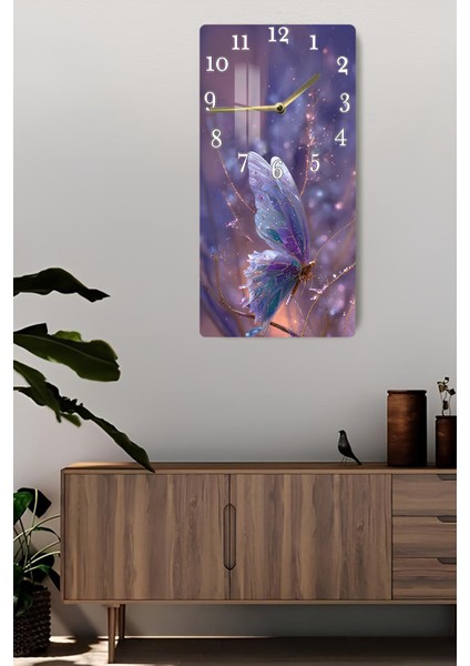 Mor Işıltılı Kelebek Temalı Temperli Cam Tablo Saat – 30X60 cm | Hd Uv Baskı– CUSD159 fiyatları