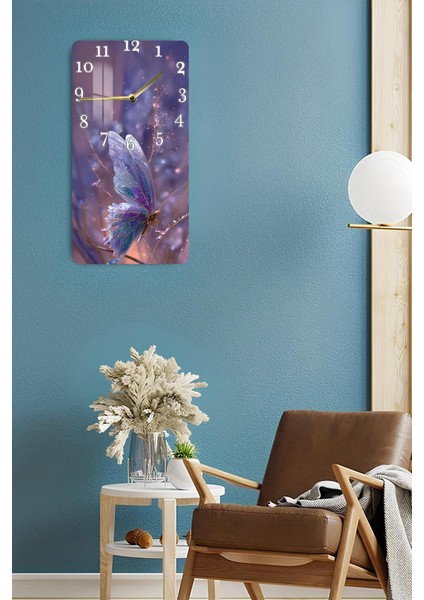 Mor Işıltılı Kelebek Temalı Temperli Cam Tablo Saat – 30X60 cm | Hd Uv Baskı– CUSD159 fırsatları