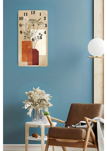 Temperli Cam Tablo Saat – Tarçın Tonlarında Vazo ve Bitki Deseni (30X60CM)– Uv Baskı– CUSD107 fırsatları