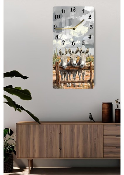 3 Sevimli Eşek Desenli Temperli Cam Tablo Saat – 33X33 cm | Hd Uv Baskı– CUSD088 fiyatları