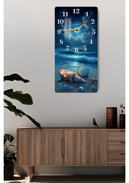 Deniz ve Kabuk Temalı Temperli Cam Duvar Saati – 30X60 cm Hd Uv Baskı– CUSD054 fiyatları