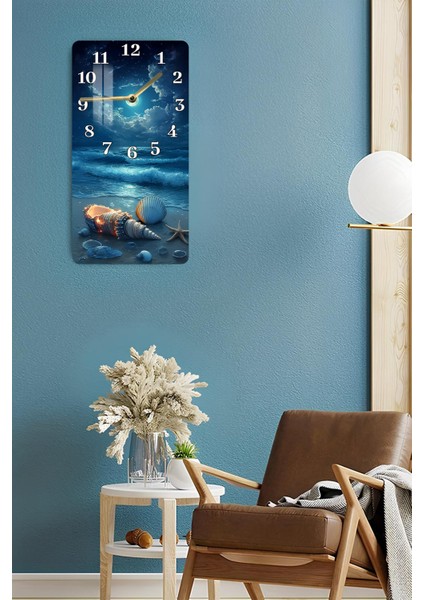 Deniz ve Kabuk Temalı Temperli Cam Duvar Saati – 30X60 cm Hd Uv Baskı– CUSD054 fırsatları