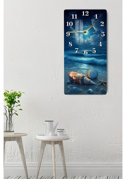 Deniz ve Kabuk Temalı Temperli Cam Duvar Saati – 30X60 cm Hd Uv Baskı– CUSD054 indirimleri