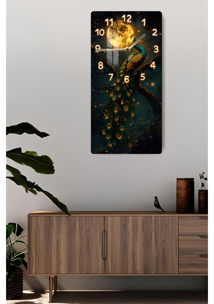 Tavus Kuşu ve Ay Işığı Temalı Temperli Cam Tablo Saat – 30X60 cm Uv Baskı– CUSD090 fiyatları