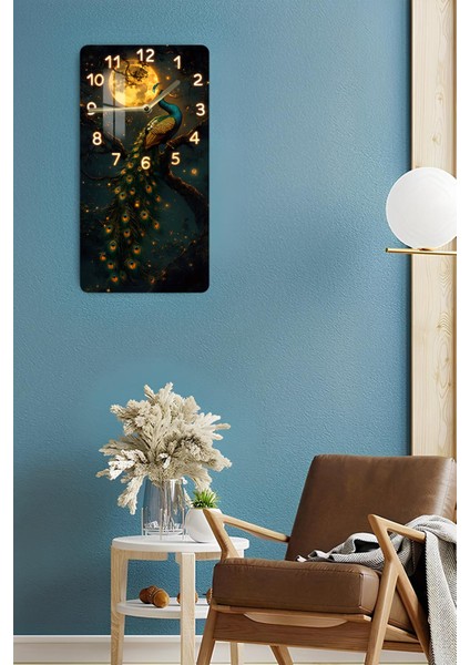 Tavus Kuşu ve Ay Işığı Temalı Temperli Cam Tablo Saat – 30X60 cm Uv Baskı– CUSD090 fırsatları