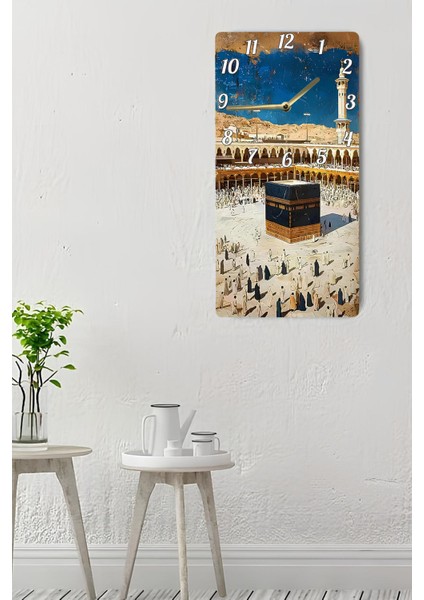 Uv Baskı Mdf Tablo Saat – 30X60 cm | Kâbe Manzaralı Özel Tasarım– USD246