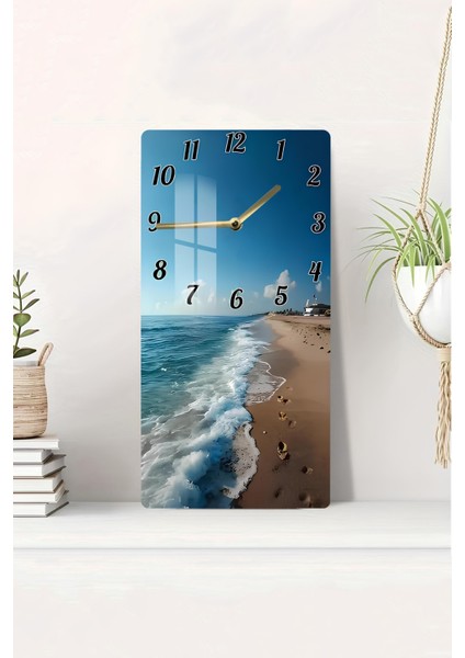 Temperli Cam Tablo Saat – Sahil Manzarası Desenli (30X60 Cm) Uv Baskı – CUSD034