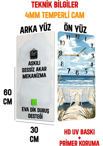 Temperli Cam Tablo Saat – 30X60 cm Uv Baskı – CUSD012