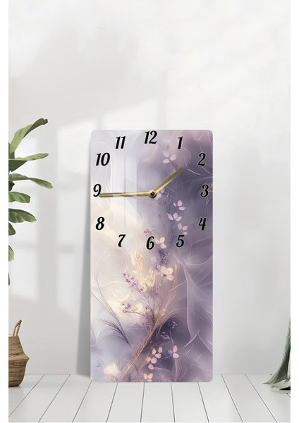 Mor Pastel Yaprak Desenli Temperli Cam Tablo Saat 30×60 cm Hd Uv Baskı– CUSD236 modelleri