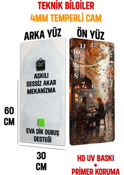 Romantik Sonbahar Akşamı Temperli Cam Tablo Saat – 30X60 cm Hd Uv Baskı– CUSD151