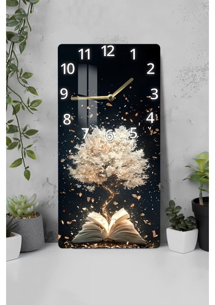 Işık Ağacı Temalı Temperli Cam Tablo Saat – 30×60 Cm– Uv Baskı– CUSD146