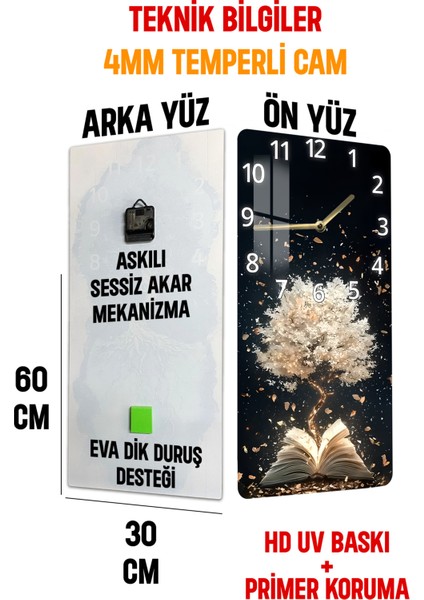 Işık Ağacı Temalı Temperli Cam Tablo Saat – 30×60 Cm– Uv Baskı– CUSD146