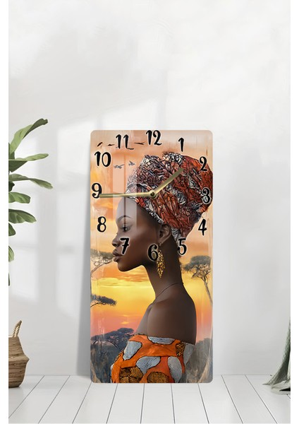 Temperli Cam Tablo Saat – Afrika Gün Batımı Temalı Portre Tasarımı (30×60 Cm)– Uv Baskı– CUSD125 modelleri