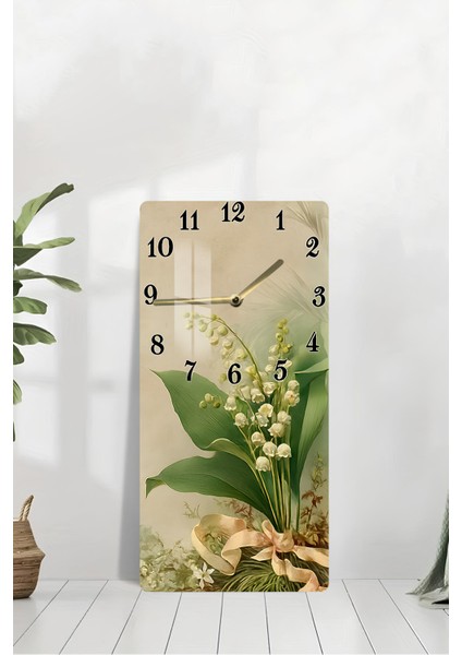 Zambak Buketi Temalı Temperli Cam Tablo Saat 30×60 cm |hd Uv Baskı– CUSD226 modelleri