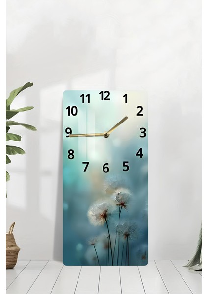 Mavi Karahindiba Desenli Temperli Cam Tablo Saat – 30×60 cm Hd Uv Baskı– CUSD210 modelleri