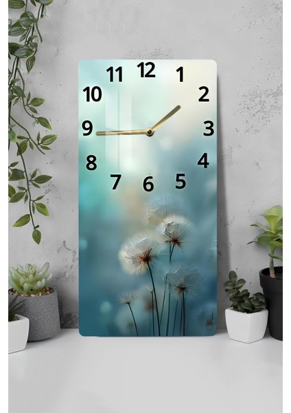 Mavi Karahindiba Desenli Temperli Cam Tablo Saat – 30×60 cm Hd Uv Baskı– CUSD210