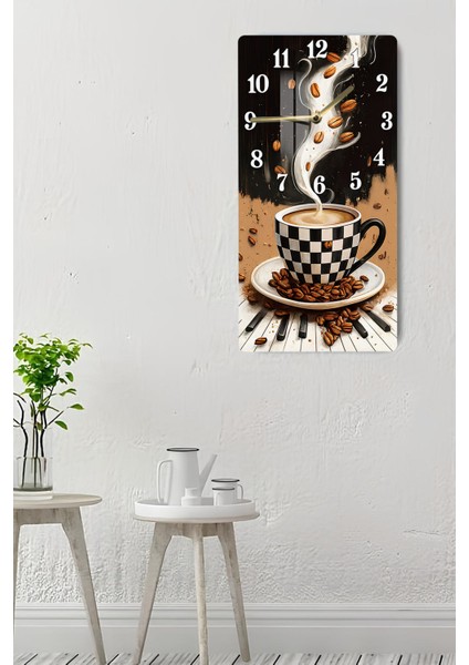 Temperli Cam Tablo Saat – Kahve Temalı Dama Desenli Tasarım (30×60 Cm)– Uv Baskı– CUSD131 indirimleri