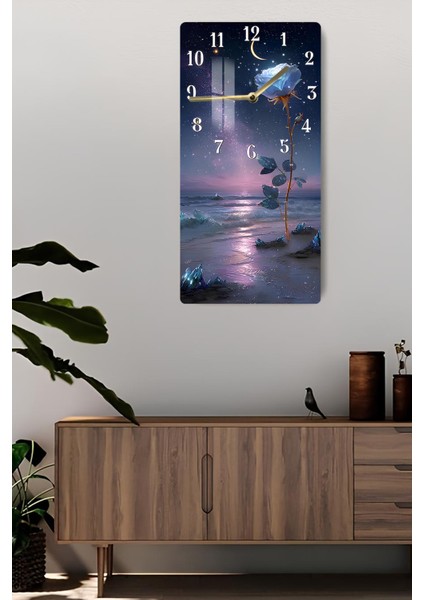Gece Mavisi Gül Manzaralı Temperli Cam Tablo Saat – 30X60 cm | Hd Uv Baskı– CUSD085 fiyatları