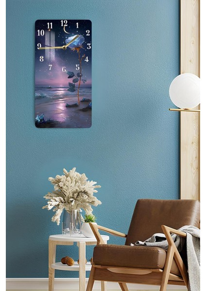 Gece Mavisi Gül Manzaralı Temperli Cam Tablo Saat – 30X60 cm | Hd Uv Baskı– CUSD085 fırsatları