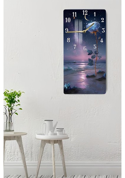 Gece Mavisi Gül Manzaralı Temperli Cam Tablo Saat – 30X60 cm | Hd Uv Baskı– CUSD085 indirimleri