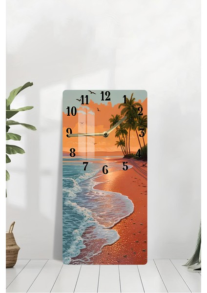 Tropikal Gün Batımı Temalı Temperli Cam Duvar Saati – 33X33 cm | Uv Baskı– CUSD076 modelleri