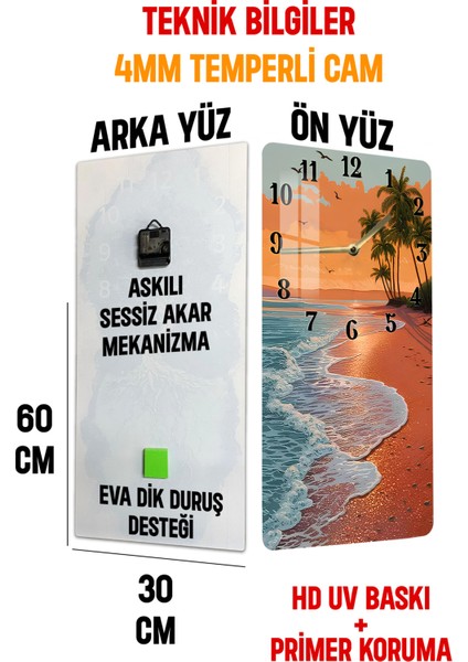 Tropikal Gün Batımı Temalı Temperli Cam Duvar Saati – 33X33 cm | Uv Baskı– CUSD076