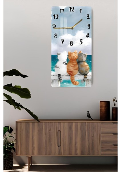 Sevimli Kedi Figürlü Temperli Cam Duvar Saati – 30X60 cm Uv Baskı– CUSD051 fiyatları