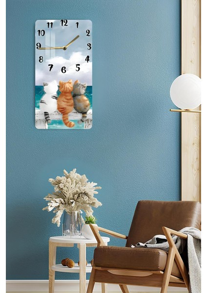 Sevimli Kedi Figürlü Temperli Cam Duvar Saati – 30X60 cm Uv Baskı– CUSD051 fırsatları