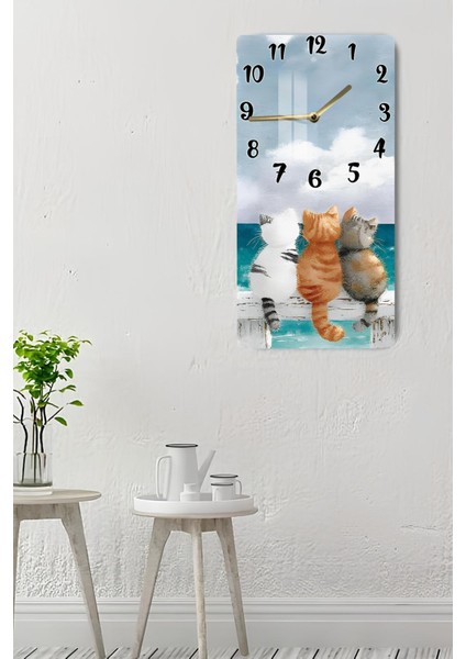 Sevimli Kedi Figürlü Temperli Cam Duvar Saati – 30X60 cm Uv Baskı– CUSD051 indirimleri
