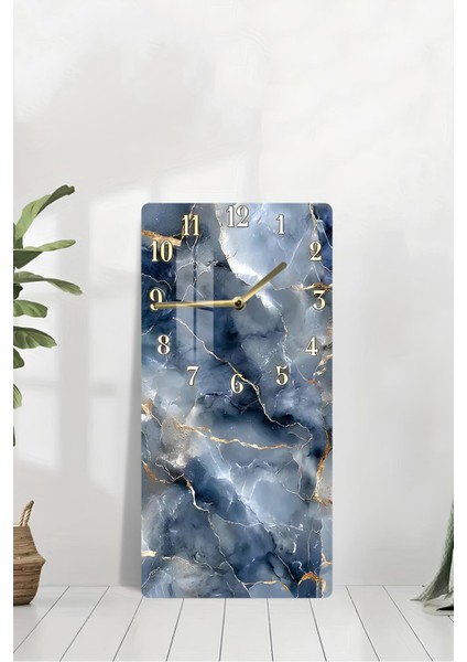 Lacivert Gri Mermer Desenli Temperli Cam Tablo Saat – 30×60 Cm– Uv Baskı– CUSD149 modelleri