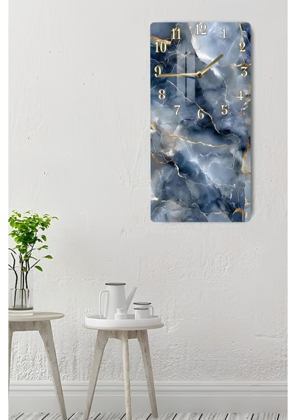 Lacivert Gri Mermer Desenli Temperli Cam Tablo Saat – 30×60 Cm– Uv Baskı– CUSD149 indirimleri