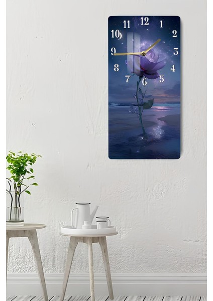 Mor Gül ve Gece Işıltısı Temalı Temperli Cam Duvar Saati – 33X33 cm | Hd Uv Baskı– CUSD078 indirimleri