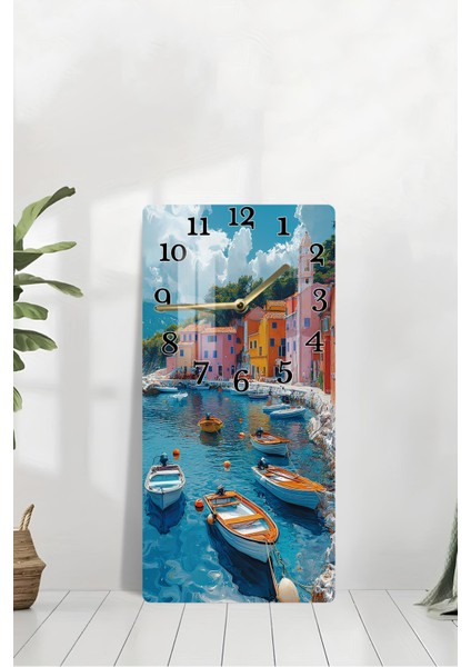 Temperli Cam Tablo Saat – Akdeniz Manzaralı 30X60CM Uv Baskı – USD003 modelleri