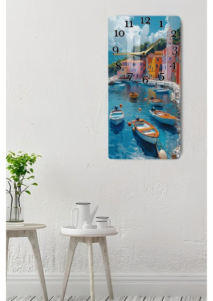 Temperli Cam Tablo Saat – Akdeniz Manzaralı 30X60CM Uv Baskı – USD003 indirimleri