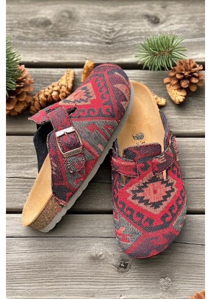 Doğal Mantar Tabanlı Unisex Anatomik Ark Destekli Kilim Desenli Keçe Sabo Terlik fiyatları