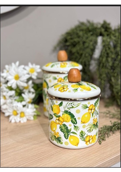 Emaye 3'lü Kavanoz Seti Citrus Büyük Boy Kavanoz - Orta Boy Kavanoz - Şekerlik fiyatları