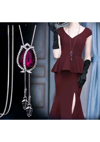 Kore Stil Lale Motifli Taşlı Uzun Zincir Kolye fiyatları