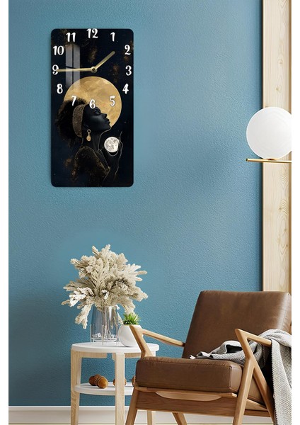 Temperli Cam Tablo Saat – Altın Ay ve Kadın Silüeti Temalı Tasarım (30X60 Cm)– Uv Baskı– CUSD123 fırsatları