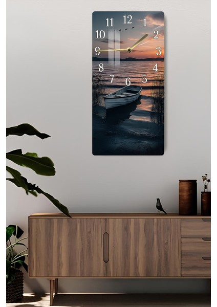 Temperli Cam Tablo Saat – Gün Batımı ve Tekne Detaylı 30X60 Uv Baskı – CUSD045 fiyatları