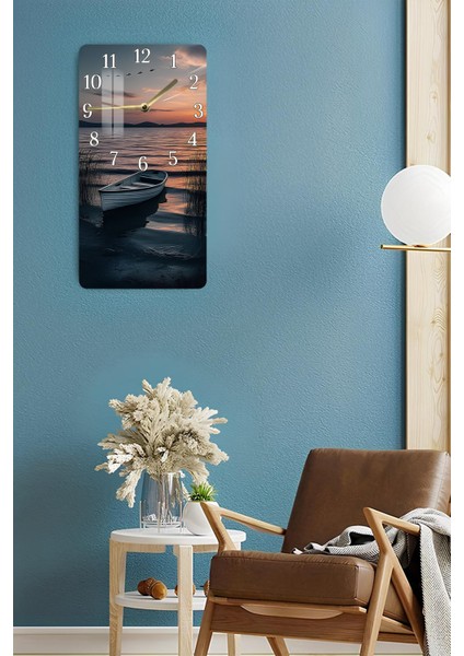 Temperli Cam Tablo Saat – Gün Batımı ve Tekne Detaylı 30X60 Uv Baskı – CUSD045 fırsatları