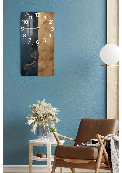 Temperli Cam Tablo Saat – Lacivert & Gold Soyut Doku Tasarımı (30×60 Cm)– Uv Baskı– CUSD129 fırsatları