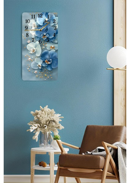 Mavi Orkide Çiçek Desenli Temperli Cam Tablo Saat – 30×60 Cm– Uv Baskı– CUSD143 fırsatları