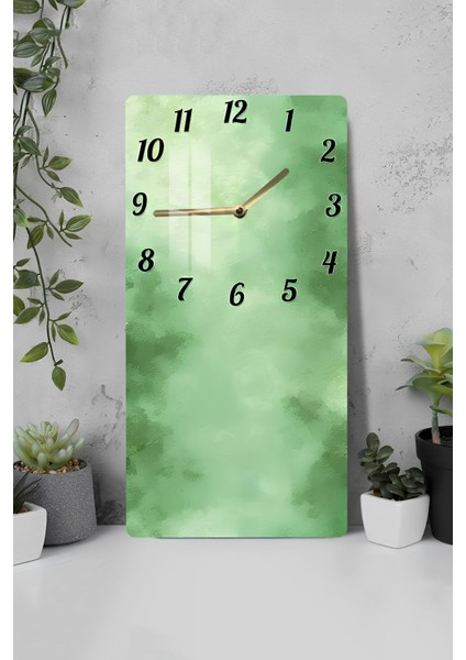 Yeşil Doku Desenli Temperli Cam Tablo Saat – 33X33 cm | Hd Uv Baskı– CUSD084